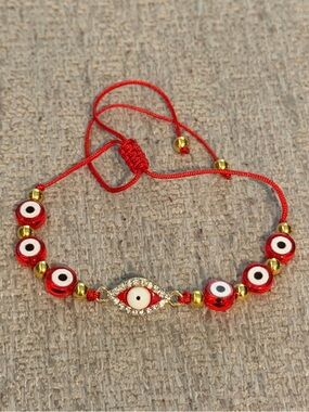 Red Crystal Evil Eye Beaded Bracelet Adjustable Bohemian Jewelry